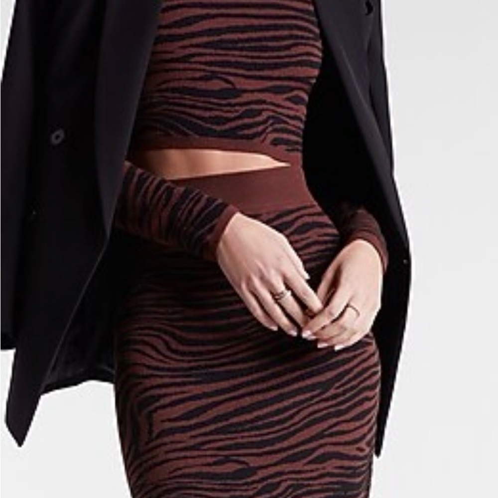 Express Brown and Black Zebra Pencil Sweater Skirt